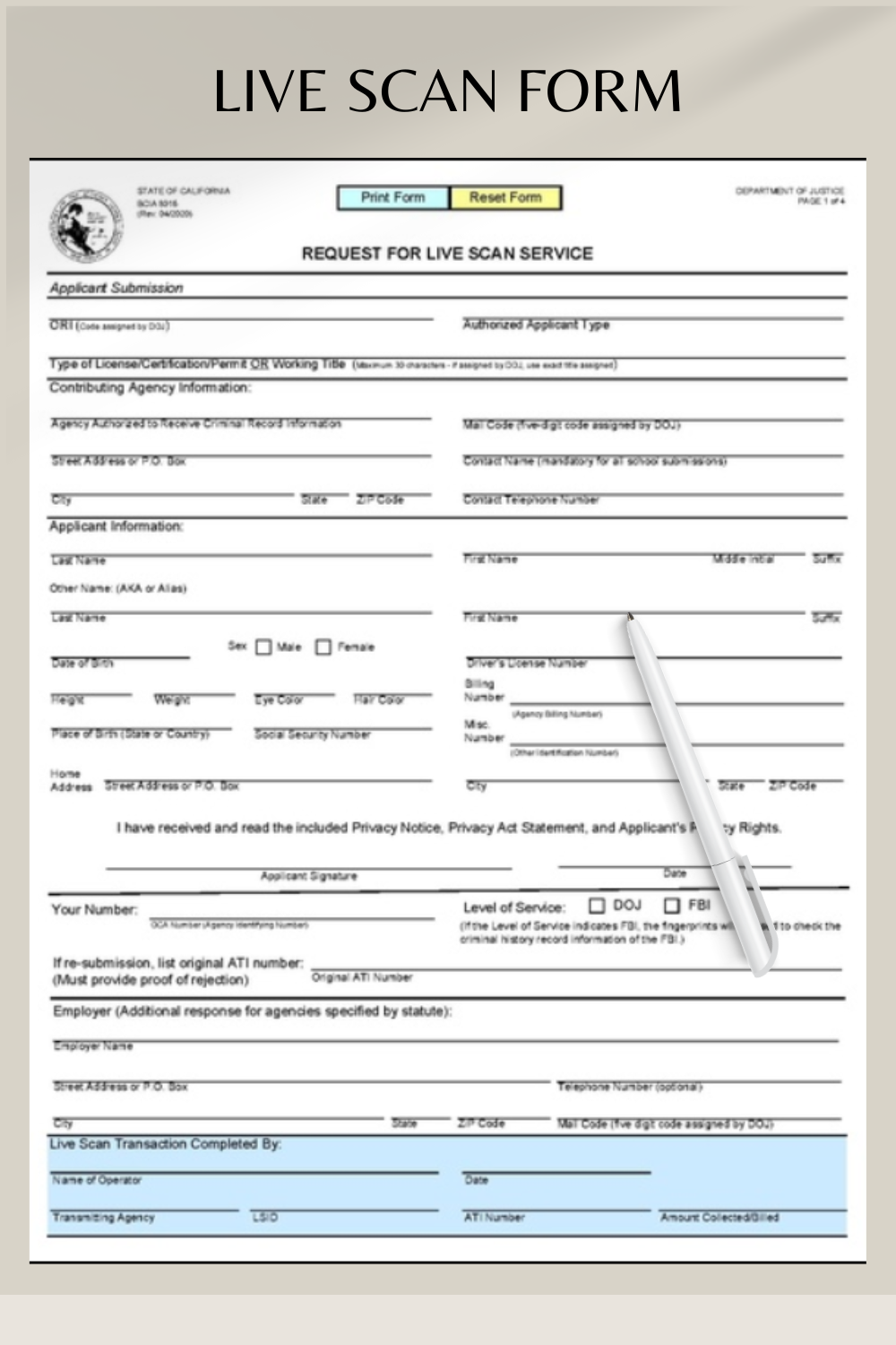 Live Scan Forms Pasadena Live Scan Service LLC Certified Live Scan