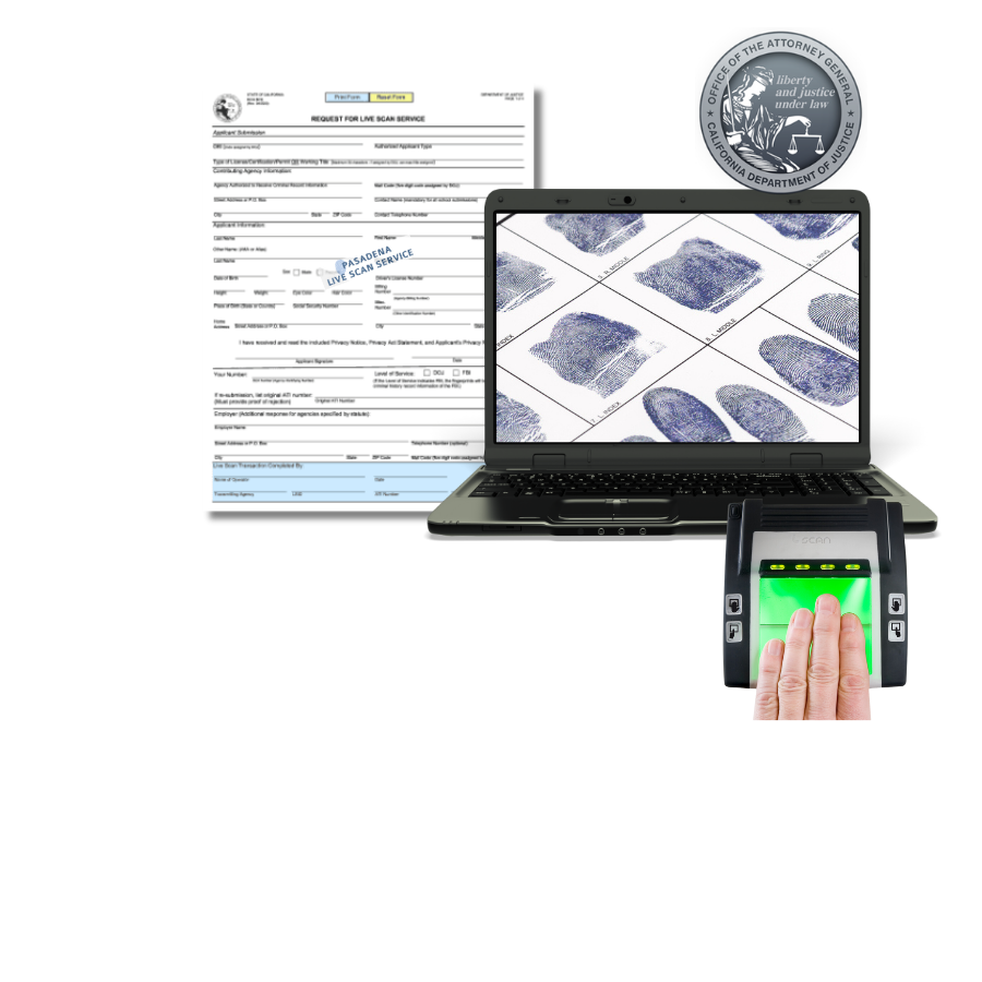 Live Scan fingerprinting equipment and fingerprint form at Pasadena Live Scan Service