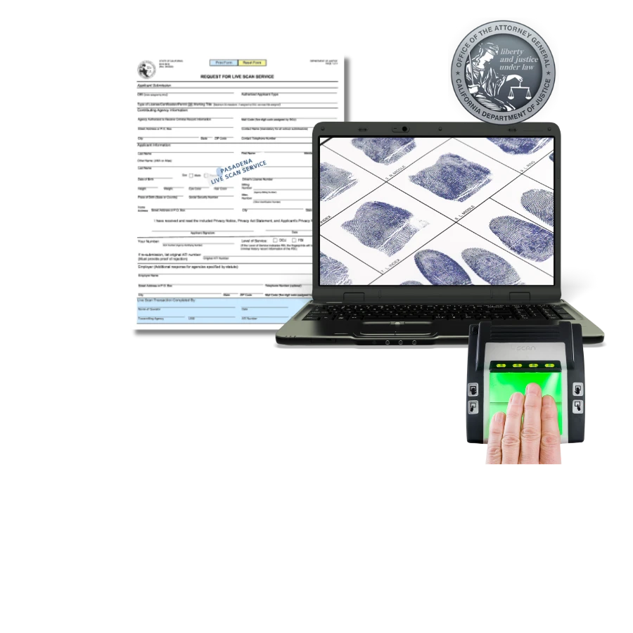 Live Scan fingerprinting equipment and fingerprint form at Pasadena Live Scan Service